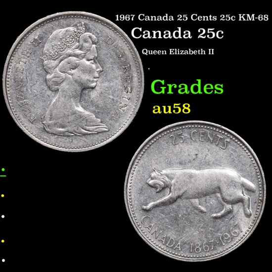 1967 Canada 25 Cents 25c KM-68 Grades Choice AU/BU Slider