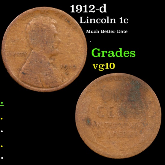 1912-d Lincoln Cent 1c Grades vg+