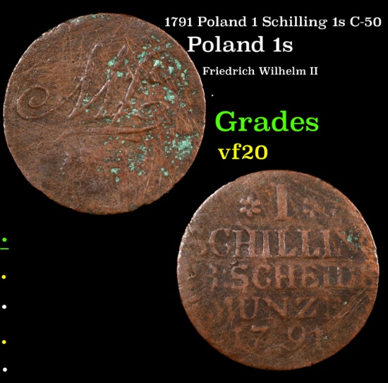 1791 Poland 1 Schilling 1s C-50 Grades vf, very fine