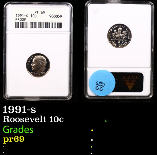 Proof ANACS 1991-s Roosevelt Dime 10c Graded pr69 By ANACS
