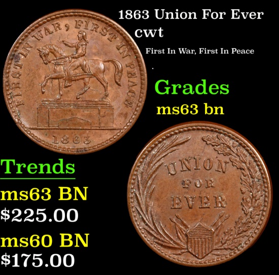 1863 Union For Ever Civil War Token 1c Grades Select Unc BN