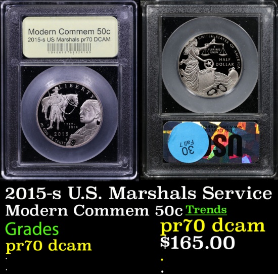 Proof 2015-s U.S. Marshals Service Modern Commem Half Dollar 50c Graded pr70 dcam BY USCG
