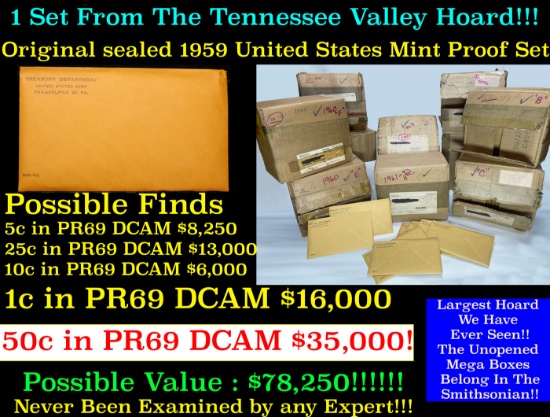 Original sealed 1959 United States Mint Proof Set Tennessee Valley Hoard