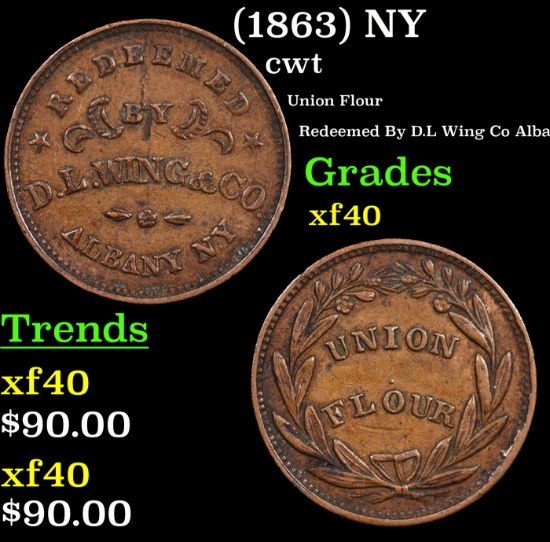 (1863) NY Civil War Token 1c Grades xf