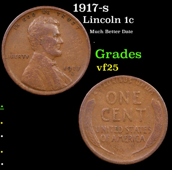 1917-s Lincoln Cent 1c Grades vf+