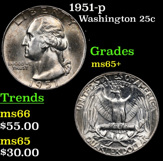 1951-p Washington Quarter 25c Grades GEM+ Unc