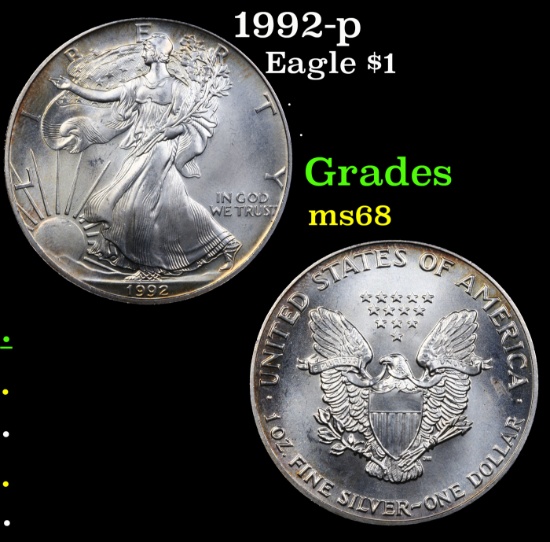1992-p Silver Eagle Dollar $1 Grades GEM+++ Unc