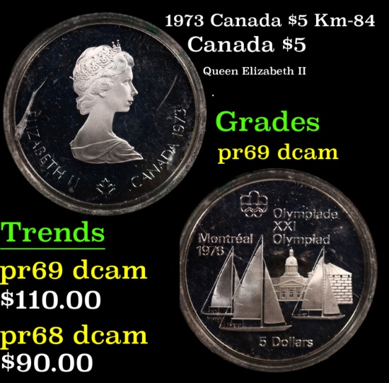 Proof 1973 Canada $5 Km-84 Grades GEM++ Proof Deep Cameo