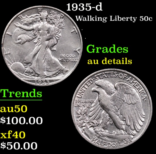1935-d Walking Liberty Half Dollar 50c Grades AU Details