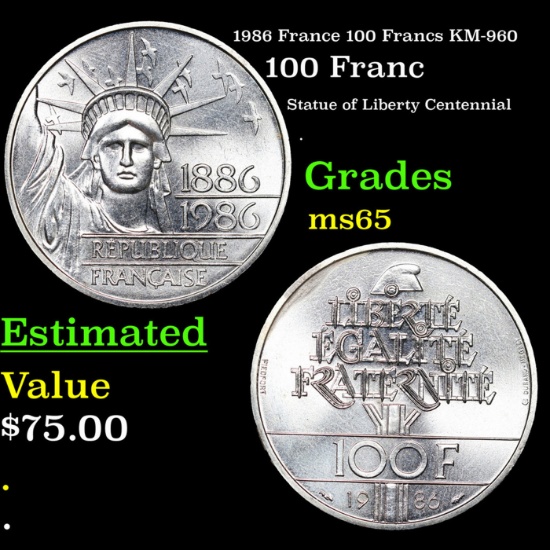 1986 France 100 Francs KM-960 Grades GEM Unc