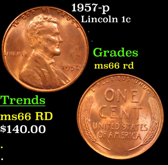 1957-p Lincoln Cent 1c Grades GEM+ Unc RD