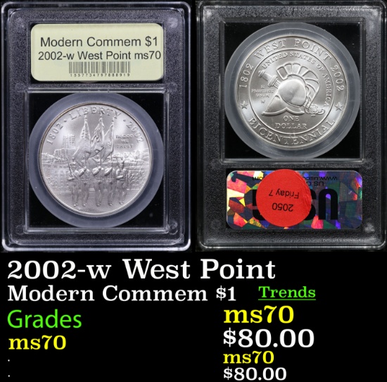 2002-w West Point Modern Commem Dollar $1 Graded ms70 BY USCG