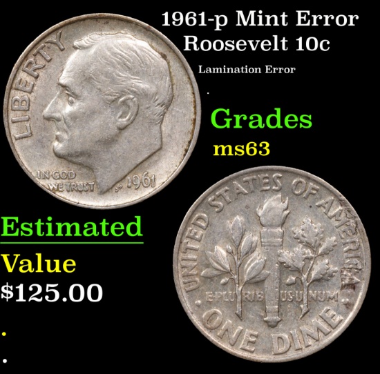 1961-p Roosevelt Dime Mint Error 10c Grades Select Unc