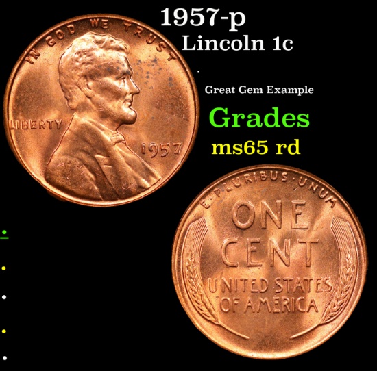 1957-p Lincoln Cent 1c Grades GEM Unc RD