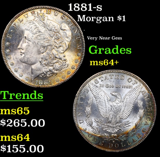 1881-s Morgan Dollar Rainbow Toned $1 Grades Choice+ Unc