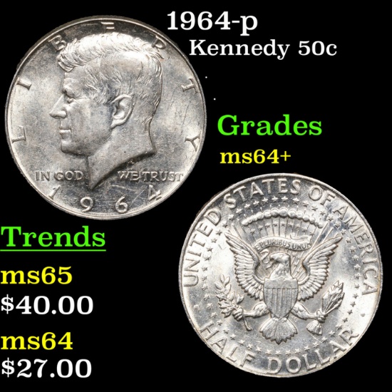 1964-p Kennedy Half Dollar 50c Grades Choice+ Unc
