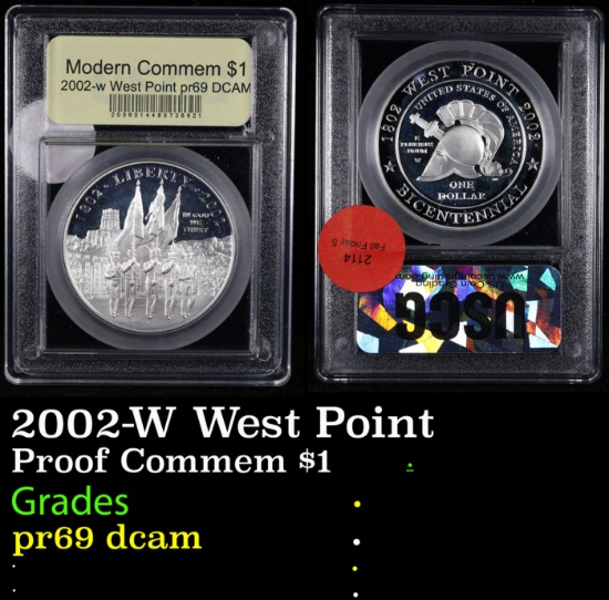 Proof 2002-W West Point Modern Commem Dollar $1 Graded GEM++ Proof Deep Cameo By USCG