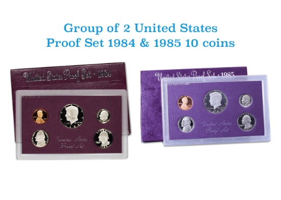 Group of 2 United States Mint Proof Sets 1984-1985 10 coins