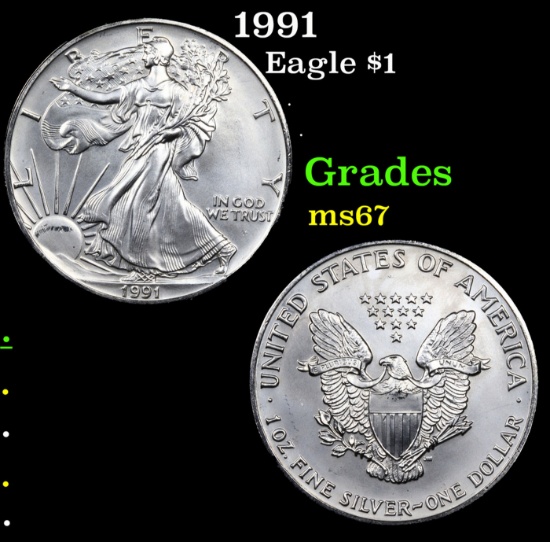 1991 Silver Eagle Dollar $1 Grades GEM++ Unc