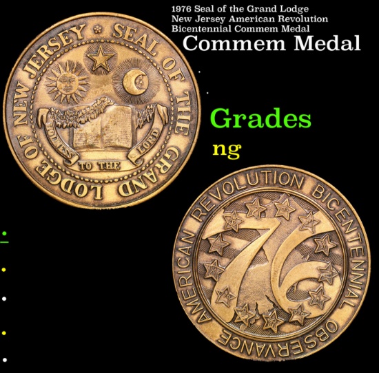 1976 Seal of the Grand Lodge New Jersey American Revolution Bicentennial Commem Medal Grades NG