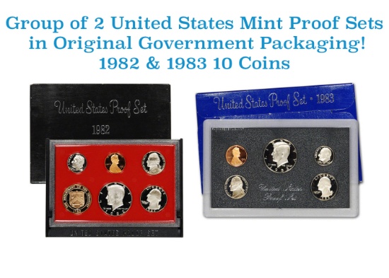 Group of 2 United States Mint Proof Sets 1982-1983 10 coins