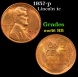 1957-p Lincoln Cent 1c Grades GEM+ Unc RB