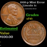 1926-p Lincoln Cent Mint Error 1c Grades xf+