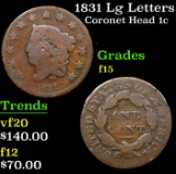 1831 Lg Letters Coronet Head Large Cent 1c Grades f+