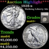 ***Auction Highlight*** 1928-s Walking Liberty Half Dollar 50c Graded ms63+ By SEGS (fc)