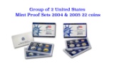 Group of 2 United States Mint Proof Sets 2004-2005 22 coins.