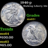 1946-p Walking Liberty Half Dollar 50c Grades Select+ Unc