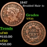 1847 Braided Hair Large Cent 1c Grades vf+