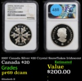 Proof NGC 2007 Canada Silver $20 Crystal Snowflakes Iridescent Graded pr69 dcam By NGC