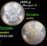 1896-p Morgan Dollar Rainbow Toned $1 Grades Choice Unc