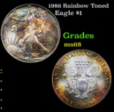 1986 Silver Eagle Dollar Rainbow Toned $1 Grades GEM+++ Unc