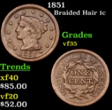 1851 Braided Hair Large Cent 1c Grades vf++