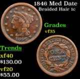 1846 Med Date Braided Hair Large Cent 1c Grades vf++