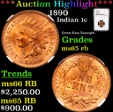 ***Auction Highlight*** NGC 1890 Indian Cent 1c Graded ms65 rb By NGC (fc)