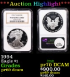 Proof ***Auction Highlight*** NGC 1994 Silver Eagle Dollar $1 Graded pr69 dcam By NGC (fc)