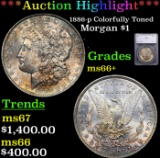 ***Auction Highlight*** 1886-p Morgan Dollar Colorfully Toned $1 Graded ms66+ By SEGS (fc)
