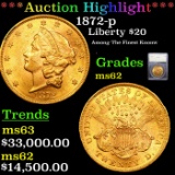 ***Auction Highlight*** 1872-p Gold Liberty Double Eagle $20 Graded ms62 By SEGS (fc)