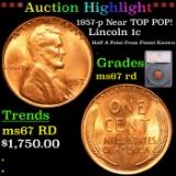 ***Auction Highlight*** 1957-p Lincoln Cent Near TOP POP! 1c Graded ms67 rd By SEGS (fc)