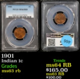 PCGS 1901 Indian Cent 1c Graded ms63 rb By PCGS