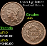 1843 Lg letter Braided Hair Large Cent 1c Grades xf