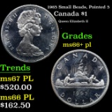 1965 Small Beads, Pointed 5 Canada Dollar $1 Grades GEM++ PL