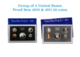 Group of 2 United States Mint Proof Sets 1970-1971. Containd 1970 Kennedy Half Dollar was struck in