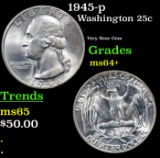 1945-p Washington Quarter 25c Grades Choice+ Unc