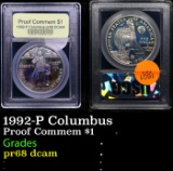 Proof 1992-P Columbus Modern Commem Dollar $1 Graded GEM++ Proof Deep Cameo By USCG