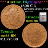 ***Auction Highlight*** 1808 Draped Bust Half Cent C-3 1/2c Grades ms63 bn By SEGS (fc)