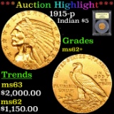 ***Auction Highlight*** 1915-p Gold Indian Half Eagle $5 Graded Select Unc By USCG (fc)